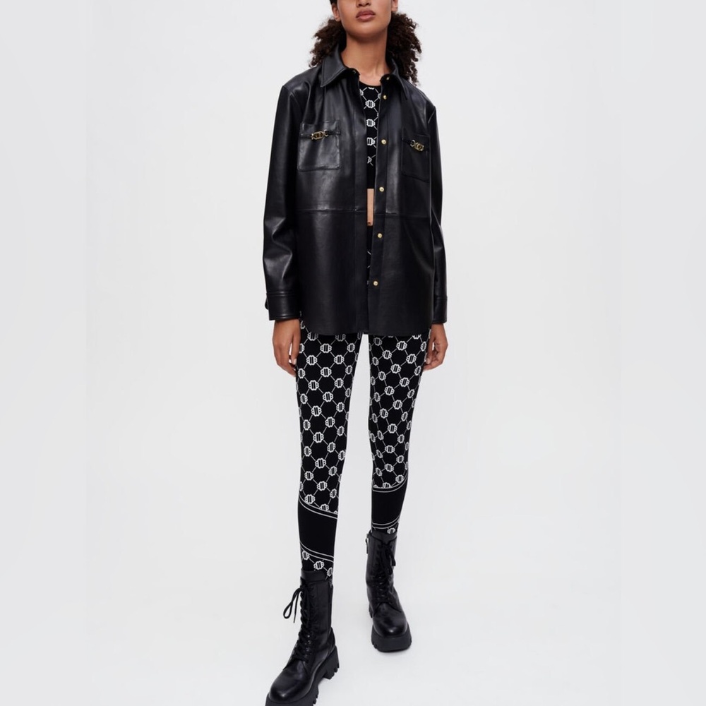 Maje Black Faux Leather Shirt Jacket